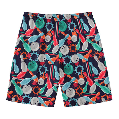 Watercolor Bowling Theme Pattern Print Men's Swim Trunks