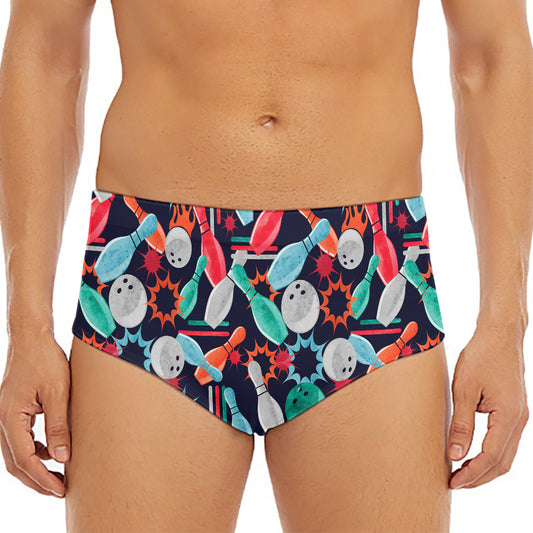 Watercolor Bowling Theme Pattern Print Men's Triangle Swim Briefs
