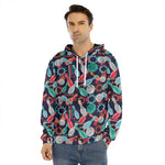 Watercolor Bowling Theme Pattern Print Men's Velvet Pullover Hoodie
