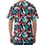 Watercolor Bowling Theme Pattern Print Men's Velvet T-Shirt