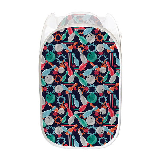 Watercolor Bowling Theme Pattern Print Mesh Laundry Hamper