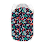 Watercolor Bowling Theme Pattern Print Mesh Laundry Hamper