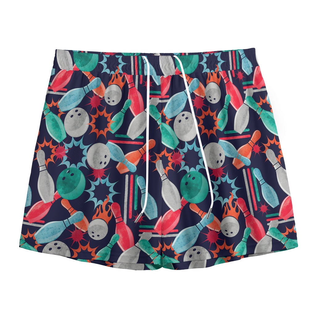 Watercolor Bowling Theme Pattern Print Mesh Shorts