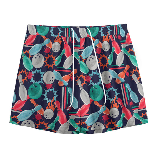Watercolor Bowling Theme Pattern Print Mesh Shorts