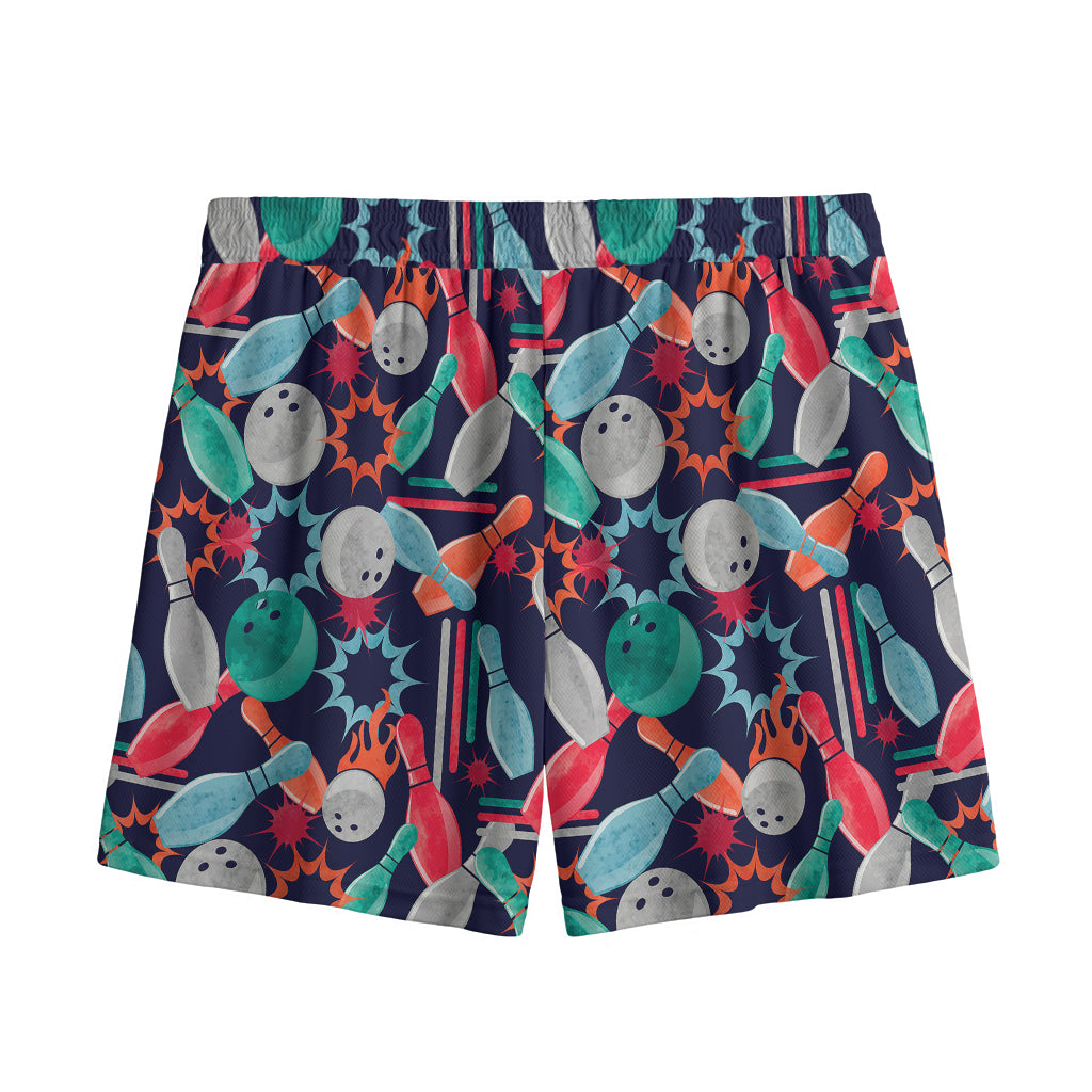 Watercolor Bowling Theme Pattern Print Mesh Shorts