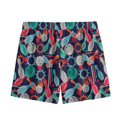 Watercolor Bowling Theme Pattern Print Mesh Shorts