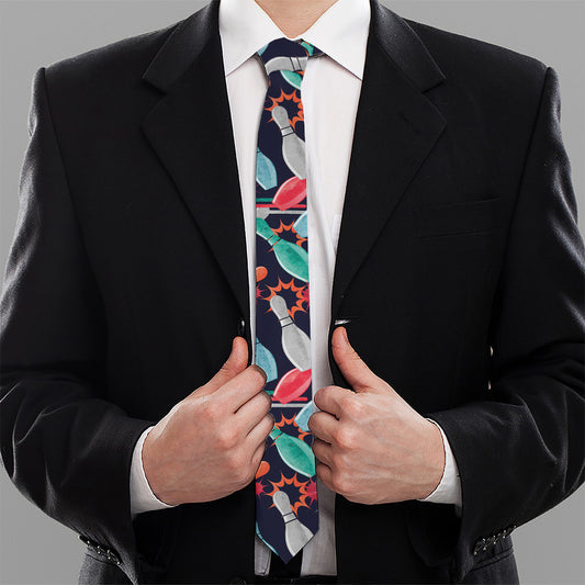 Watercolor Bowling Theme Pattern Print Necktie