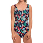 Watercolor Bowling Theme Pattern Print One Piece Swimsuit