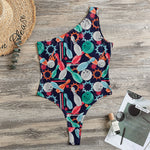 Watercolor Bowling Theme Pattern Print One Shoulder Bodysuit