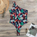 Watercolor Bowling Theme Pattern Print One Shoulder Bodysuit