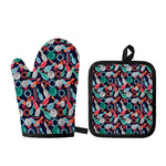Watercolor Bowling Theme Pattern Print Oven Mitt And Pot Holder Set