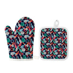 Watercolor Bowling Theme Pattern Print Oven Mitt And Pot Holder Set