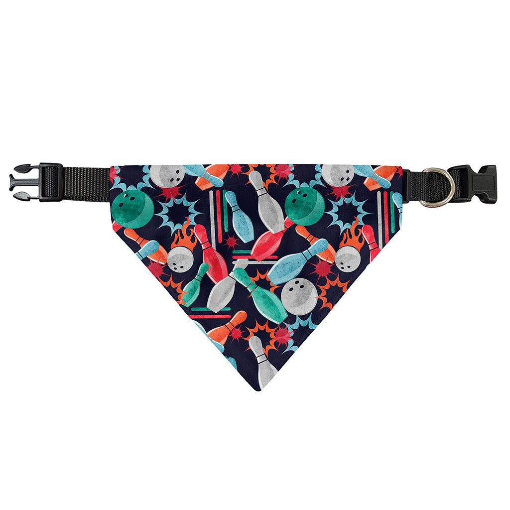 Watercolor Bowling Theme Pattern Print Over The Collar Dog Bandana