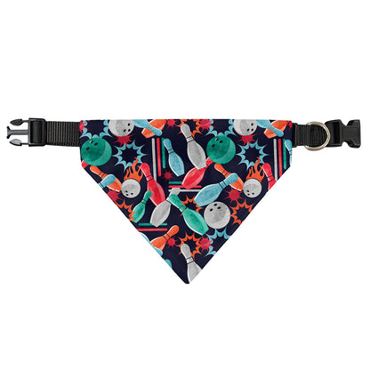 Watercolor Bowling Theme Pattern Print Over The Collar Dog Bandana