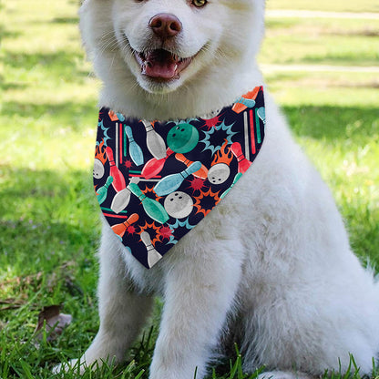 Watercolor Bowling Theme Pattern Print Over The Collar Dog Bandana