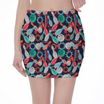 Watercolor Bowling Theme Pattern Print Pencil Mini Skirt