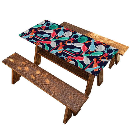 Watercolor Bowling Theme Pattern Print Picnic Table Cover
