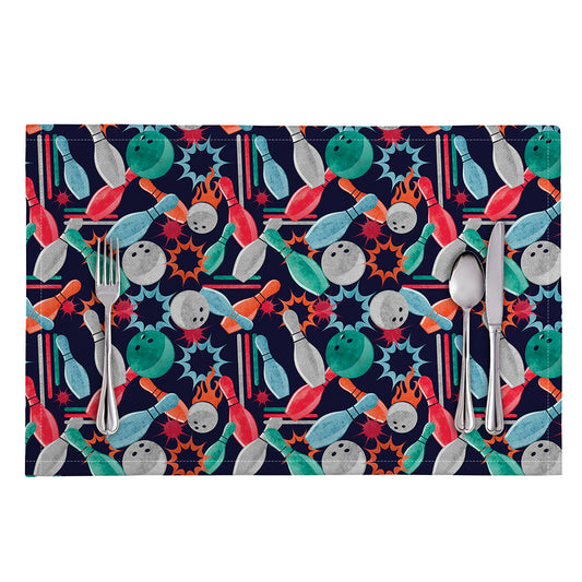 Watercolor Bowling Theme Pattern Print Placemat