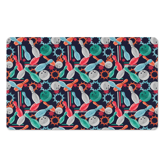 Watercolor Bowling Theme Pattern Print Polyester Doormat