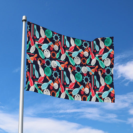 Watercolor Bowling Theme Pattern Print Polyester Flag