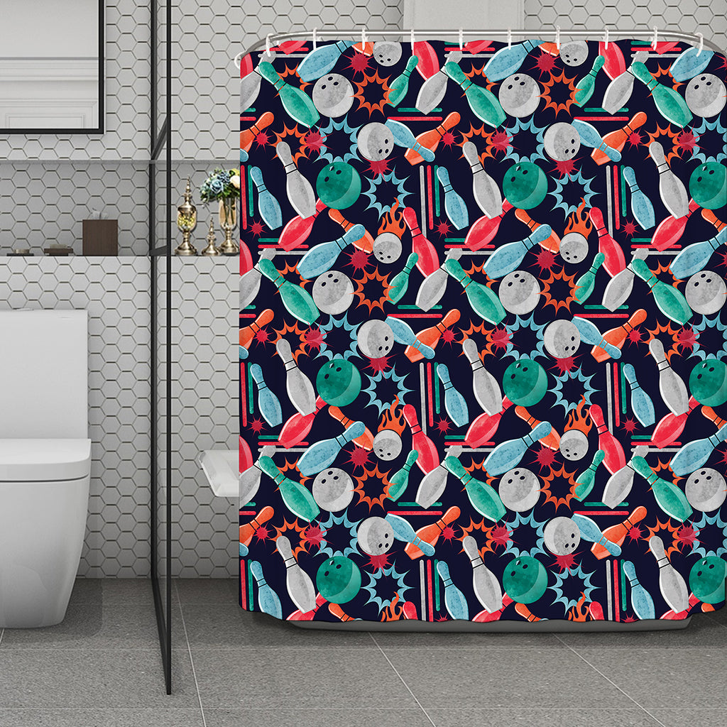 Watercolor Bowling Theme Pattern Print Polyester Shower Curtain