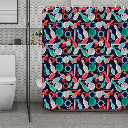 Watercolor Bowling Theme Pattern Print Polyester Shower Curtain