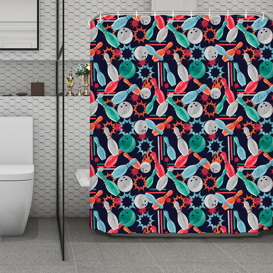 Watercolor Bowling Theme Pattern Print Polyester Shower Curtain