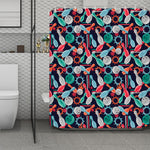 Watercolor Bowling Theme Pattern Print Polyester Shower Curtain