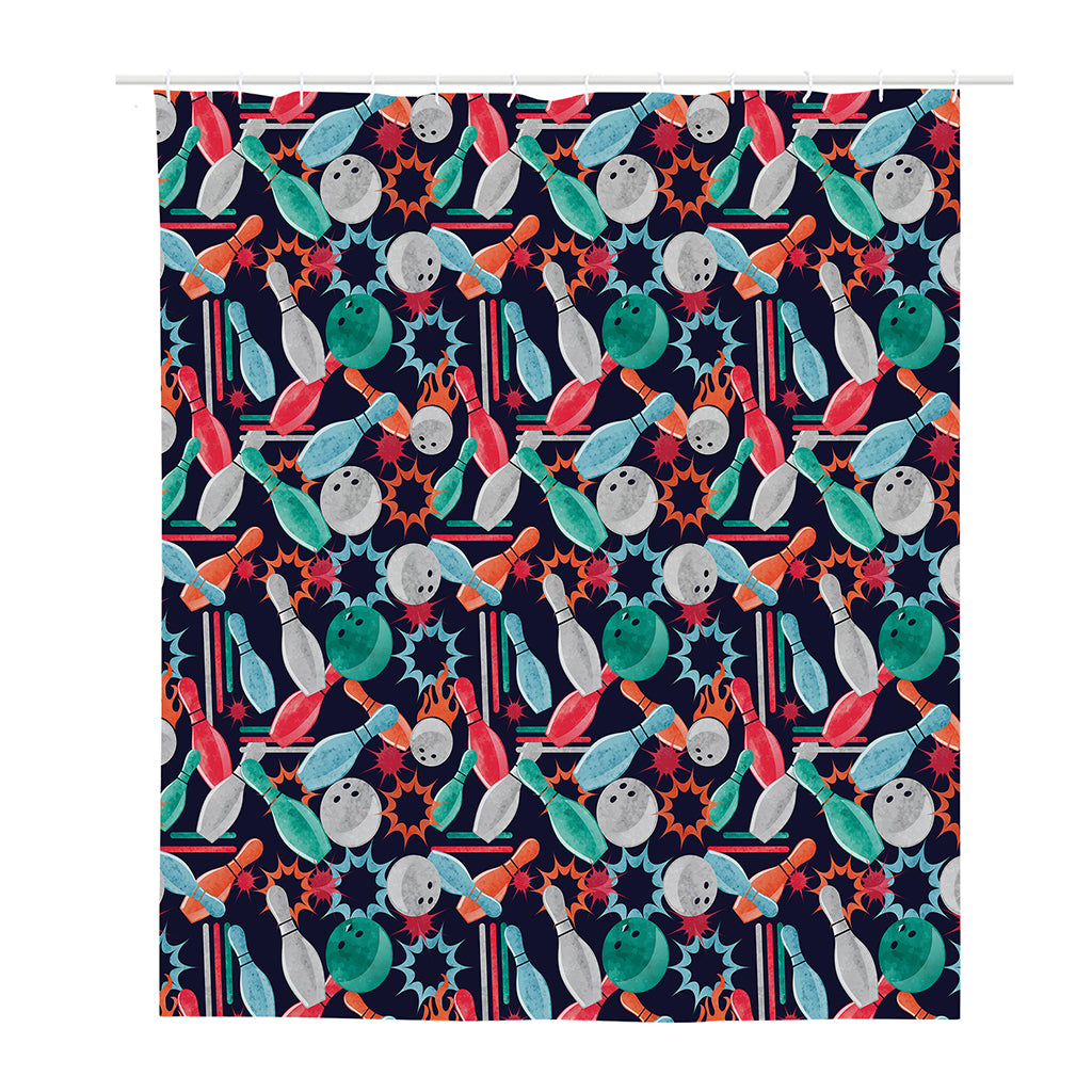 Watercolor Bowling Theme Pattern Print Polyester Shower Curtain