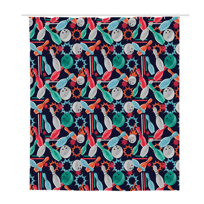 Watercolor Bowling Theme Pattern Print Polyester Shower Curtain
