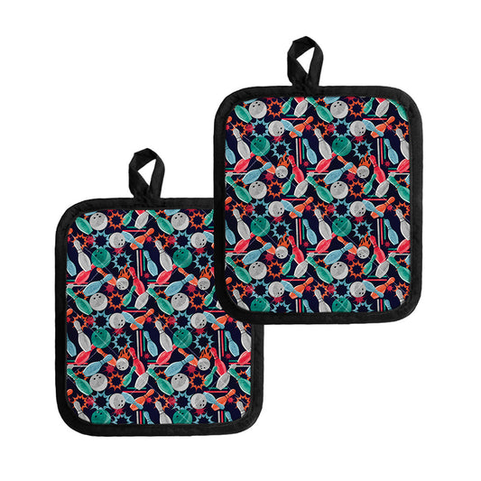 Watercolor Bowling Theme Pattern Print Pot Holders