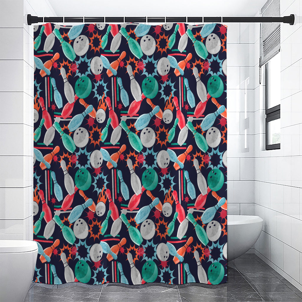 Watercolor Bowling Theme Pattern Print Premium Shower Curtain