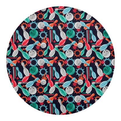 Watercolor Bowling Theme Pattern Print Round Blanket