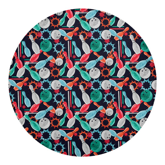 Watercolor Bowling Theme Pattern Print Round Blanket