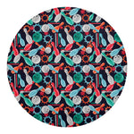 Watercolor Bowling Theme Pattern Print Round Blanket