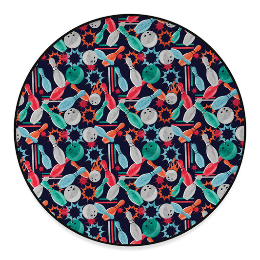 Watercolor Bowling Theme Pattern Print Round Floor Mat