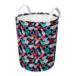 Watercolor Bowling Theme Pattern Print Round Laundry Basket