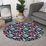 Watercolor Bowling Theme Pattern Print Round Rug