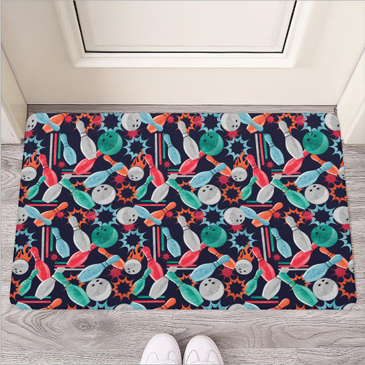 Watercolor Bowling Theme Pattern Print Rubber Doormat
