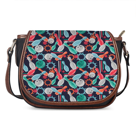 Watercolor Bowling Theme Pattern Print Saddle Bag