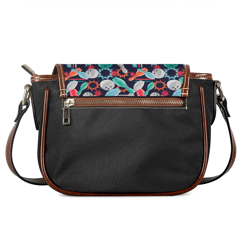 Watercolor Bowling Theme Pattern Print Saddle Bag