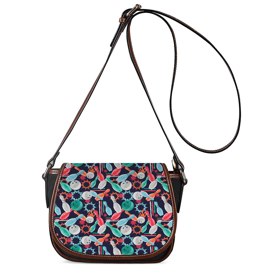 Watercolor Bowling Theme Pattern Print Saddle Bag