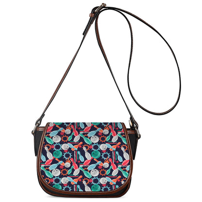 Watercolor Bowling Theme Pattern Print Saddle Bag