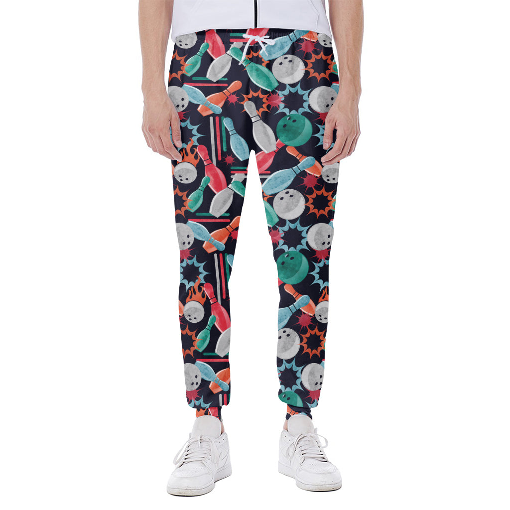Watercolor Bowling Theme Pattern Print Scuba Joggers