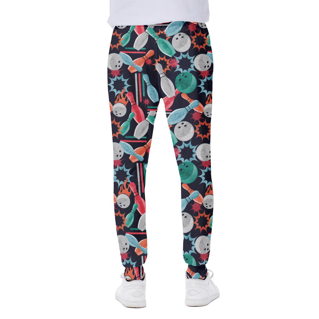 Watercolor Bowling Theme Pattern Print Scuba Joggers