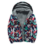 Watercolor Bowling Theme Pattern Print Sherpa Lined Zip Up Hoodie