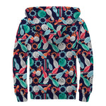 Watercolor Bowling Theme Pattern Print Sherpa Lined Zip Up Hoodie