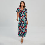 Watercolor Bowling Theme Pattern Print Short Sleeve Maxi Dress