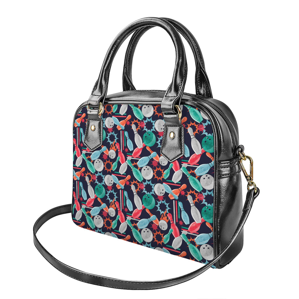 Watercolor Bowling Theme Pattern Print Shoulder Handbag