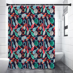 Watercolor Bowling Theme Pattern Print Shower Curtain